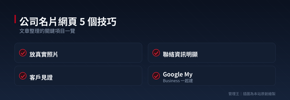 如何快速建立專業公司名片網頁？2026 台灣中小企業指南（Linktree、Carrd、Beacons、管理王比較）：本文重點整理